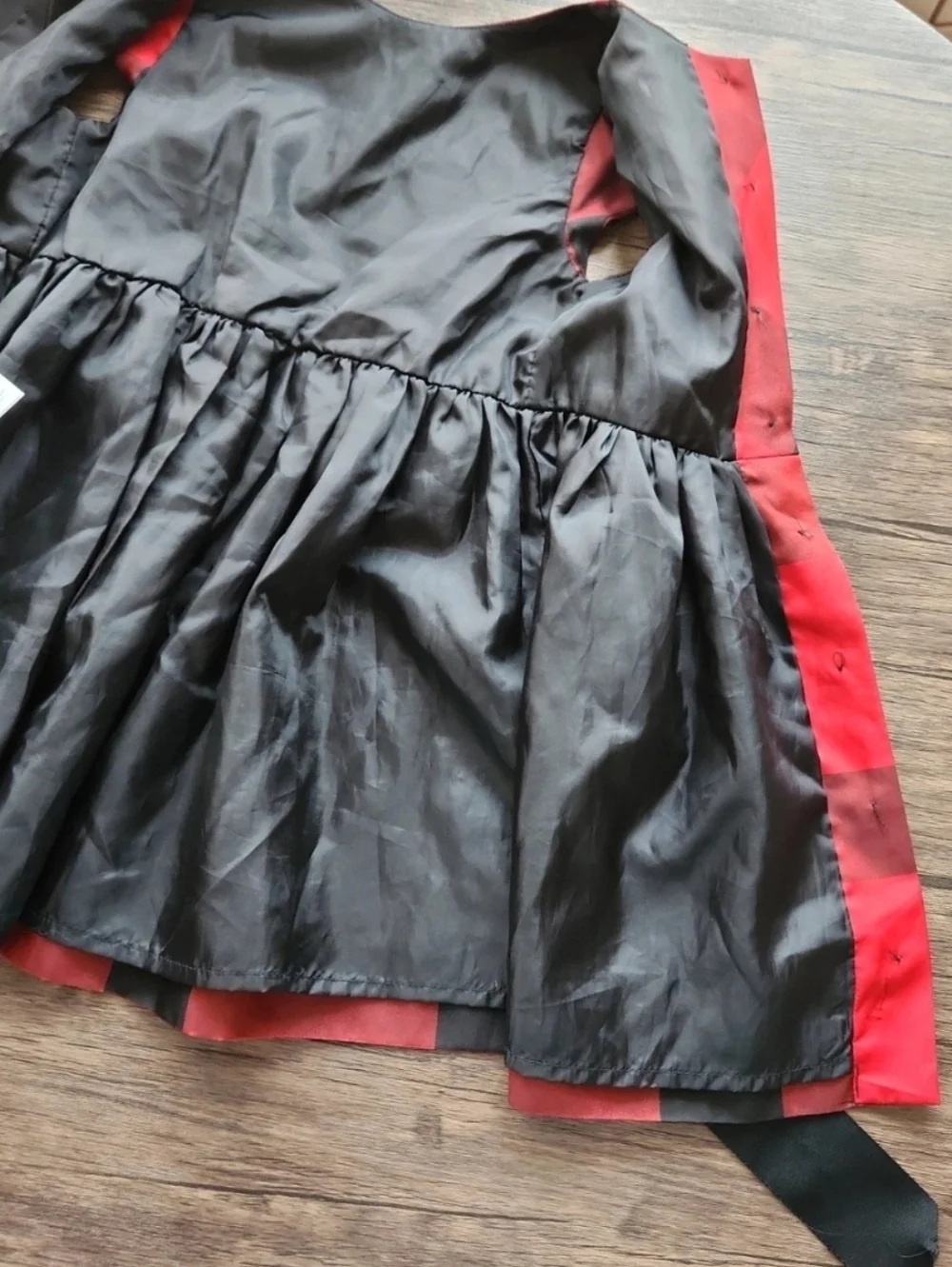 Ralph Lauren 24M Red Buffalo Plaid Taffeta Holiday Dress Black Grosgrain Sash
